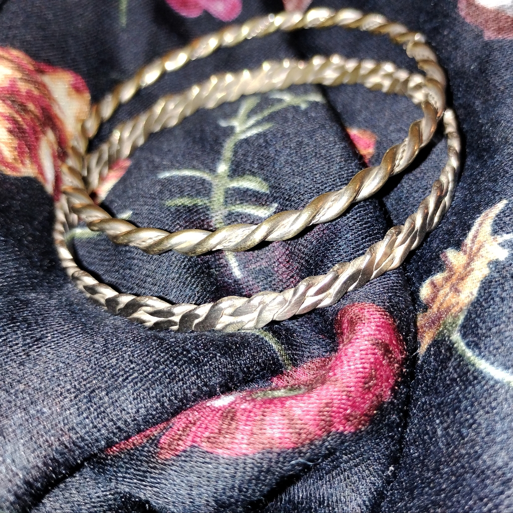Two Vintage Navajo Southwestern Sterling Silver Rope Twist Bangle Bracelet.